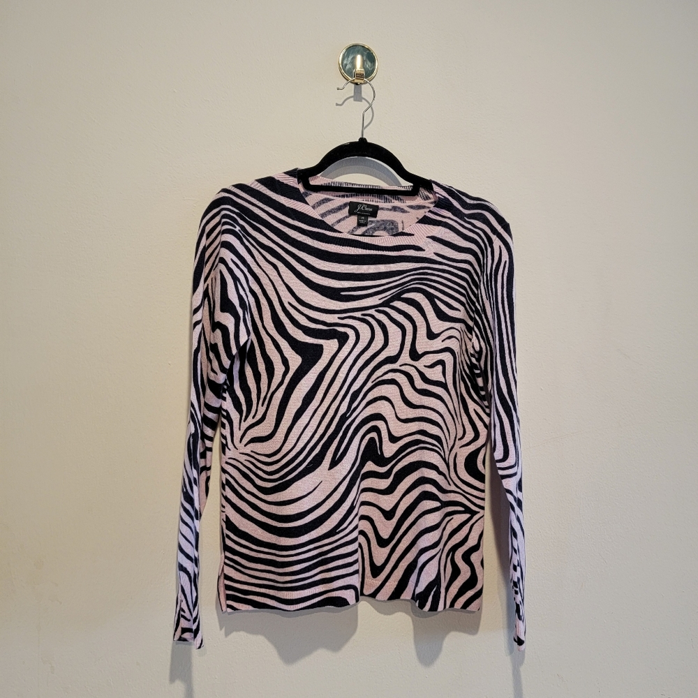J crew 100% cashmere pink zebra sweater crew neck nwt